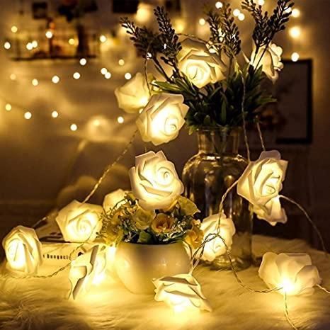 Rose Flower Led Serial String Lights - |10 Feet 14 Led Rose Lights for Home Decoration Indoor Outdoor(Warm White Plug-in)