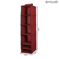 Organizer- 6 Shelves Foldable Hanging Wardrobe Organizers, maroon