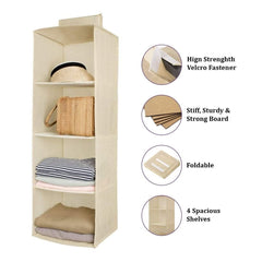 Hanging Wardrobe Organizer- 4 Shelves Non-Woven Fabric Hanging Storage Wardrobe Organizer