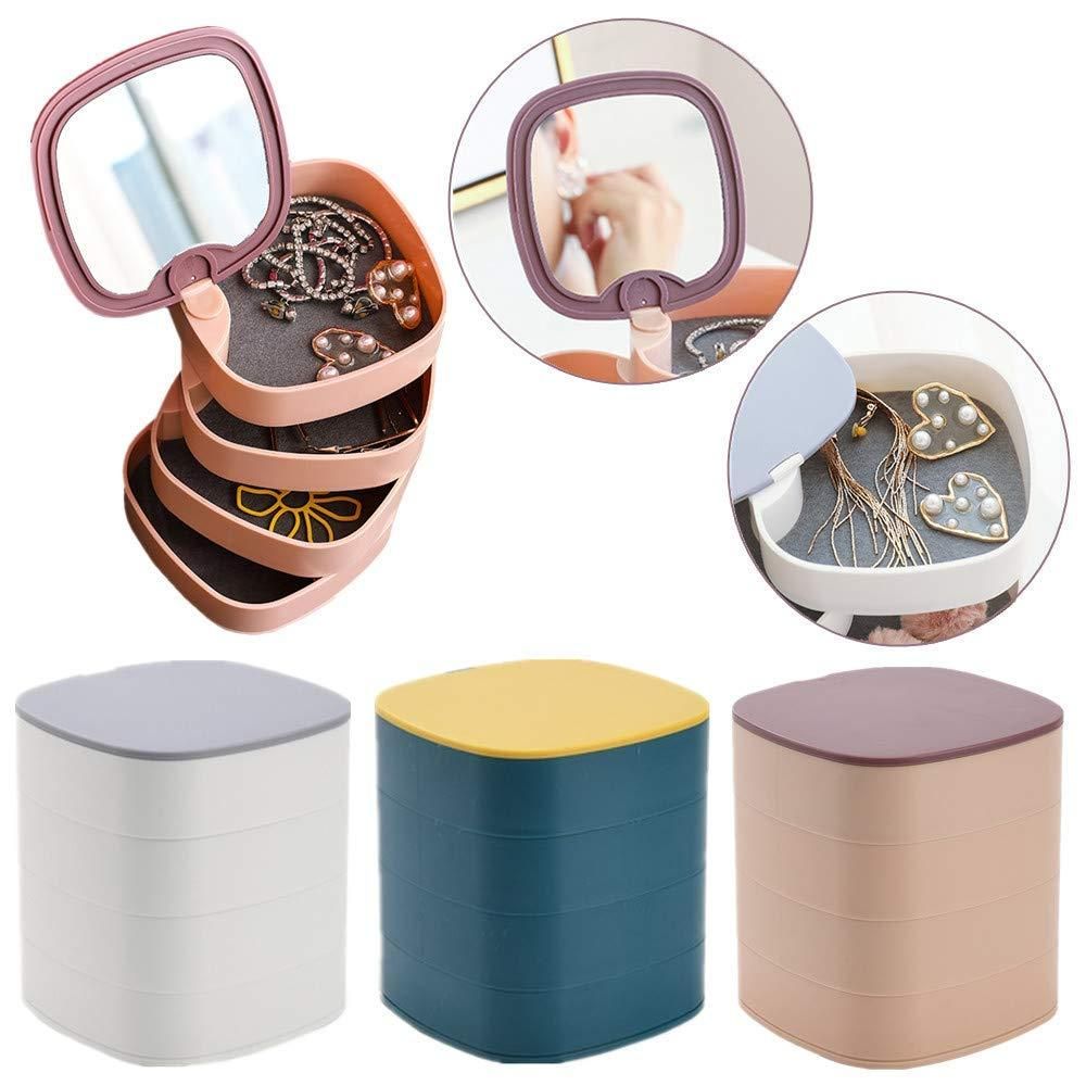 Rotating Jewelry Organizer Box with Mirror Lid 4 Layer