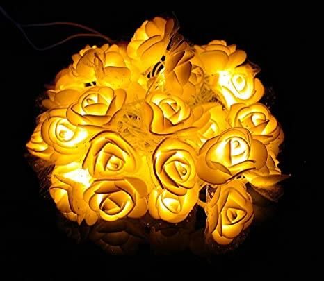 Rose Flower Led Serial String Lights - |10 Feet 14 Led Rose Lights for Home Decoration Indoor Outdoor(Warm White Plug-in)