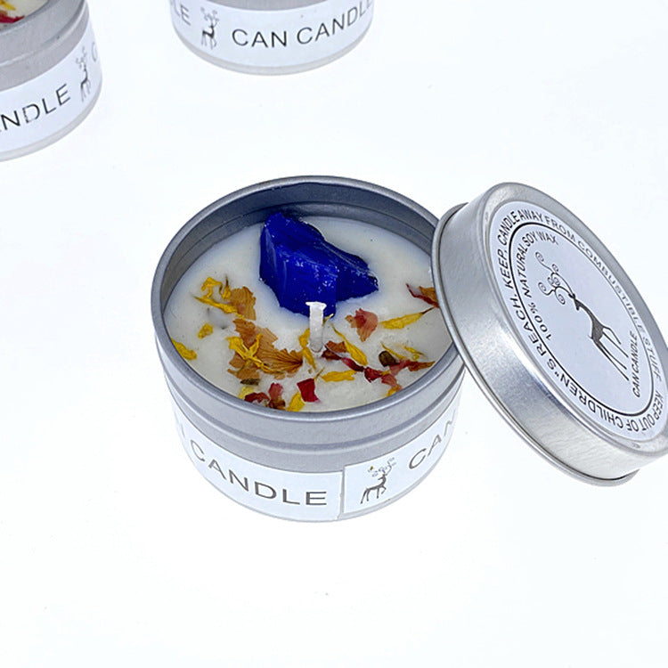 Aromatherapy candles Crystal stone dried flower candles Silver tin candles Hotel wedding souvenir candles