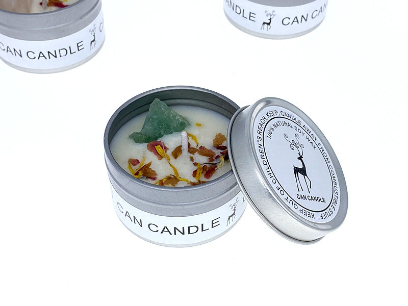 Aromatherapy candles Crystal stone dried flower candles Silver tin candles Hotel wedding souvenir candles